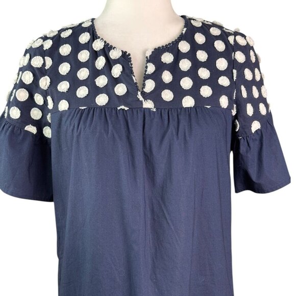 J. Crew Navy White Polka Dot Fringe Bell Sleeve Tunic Shift Dress Women's Size 2 - Picture 4 of 10